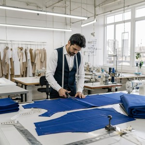 Ensemble <span class=keywords><strong>tailleur</strong></span> deux pièces pour femme, blazer croisé, <span class=keywords><strong>pantalon</strong></span> large, <span class=keywords><strong>bleu</strong></span> <span class=keywords><strong>roi</strong></span>, boutons dorés, ourlet asymétrique, sur mesure, Jinyuan - Product Image 5
