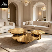 Ensemble de tables basses de luxe en acier inoxydable doré, 3 pièces, en forme d'anneau d'arbre, pour villa, salon, hall d'hôtel
