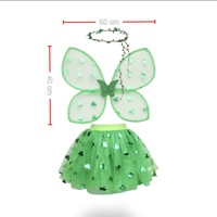 Costume de la St Patric personnalisé en usine guirlande de fleurs vertes trèfle vert ailes en tissu de maille dorée et ensemble de jupe Tutu pour enfants