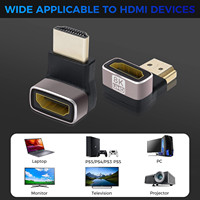 Adaptateur HDMI 2.1 8K 90 degrés 270 degrés plaqué or, adaptateur à angle droit HDMI mâle vers femelle prend en charge 8K 60Hz