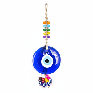 Mal de ojo de vidrio tejido de mimbre y colgante de pared con cuentas de plástico colorido Ornamentz - Product Image 2