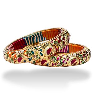 กำไลข้อมือเจ้าสาวแบบดั้งเดิม Gulbadan Meena Kundan Motif Lac Kada ประดับด้วยงานฝีมือแบบราชสถานและดีไซน์ที่สง่างามแบบชนเผ่า - Product Image 2