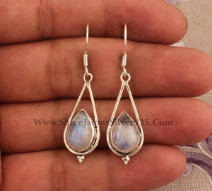 Pendientes de plata de ley 925 con piedra lunar de arcoíris Natural, joyería Bohemia hecha a mano con piedra de pera, para aniversario de boda - Product Image 2