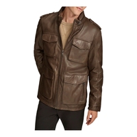 Veste bomber d'hiver en cuir d'agneau véritable de qualité supérieure, col montant, logo sur le devant, teinture unie, anti-UV, camouflage, pour homme