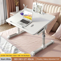 Bureau d'ordinateur pliable écologique, support pour ordinateur portable réglable en hauteur, table portable avec tiroir pour le travail, les études et le canapé