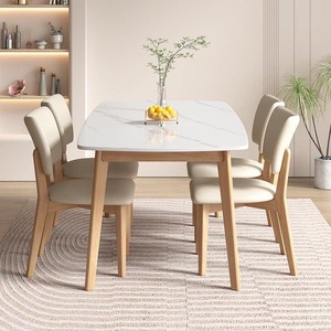 Ensemble de table et chaises de <span class=keywords><strong>salle</strong></span> à manger en bois massif avec plateau en marbre rectangulaire, style nordique moderne, 4 à 6 places, design minimaliste - Product Image 4