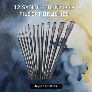 ZHUTING HB122 12Pcs Synthetic Nylon Filbert <b>Brushes</b> <b>Long</b> <b>Handle</b> Artist Painting Tools Watercolor Acrylic Oil Nail /Art Face Body - Product Image 2