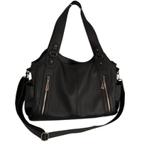 Sac fourre-tout en PU pour femme, grande capacité, sac à bandoulière, fermeture éclair, nouveau style vintage, rétro européen, noir