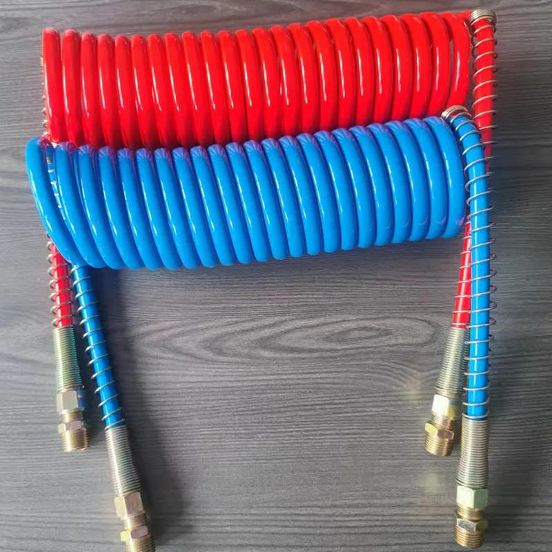 15 Ft W/12 In And 40 In Leads Blue And Red Coiled Air Hoses For Semi Truck Tractor Trailer