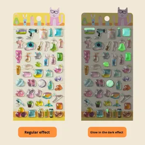 Stiker 3D Stereo Anak-Anak Kreatif Kartun Glitter Kristal Timbul Menyala dalam Gelap Bahan PVC+PET+Resin Epoksi Berkualitas Tinggi - Product Image 6