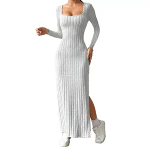 <span class=keywords><strong>Robe</strong></span> élégante pour femmes à manches longues avec col carré et <span class=keywords><strong>dos</strong></span> ouvert en gris pour <span class=keywords><strong>le</strong></span> printemps et l'<span class=keywords><strong>été</strong></span>, vente en gros - Product Image 5