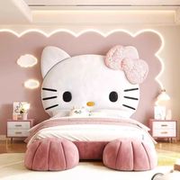 Furnitur Kamar Tidur Mewah Modern Tempat Tidur Berlapis Kain Lembut Ukuran King Tempat Tidur Anak Perempuan Motif Hewan