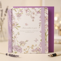 Carnet A4 élégant avec motif de fleurs et de papillons violets, couverture rigide résistante aux rayures, pages intérieures de haute qualité de 160 feuilles, boîte cadeau