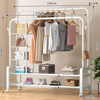 Porte-manteau double sur pied avec double rangée de cintres pour usage intérieur, étagère à linge mobile