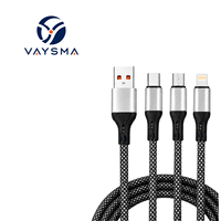 Câble de données 3-en-1 de 1,2 m, câble de charge un-vers-trois, câble de données en cuivre pur, charge rapide 3A
