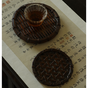 Posavasos Redondo de Bambú Lacado Vintage, Aislante del Calor, para Ceremonia del Té, Decoración del Hogar, Origen Anji - Product Image 4