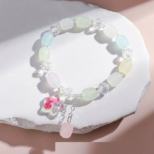 Pulsera de cuentas craqueladas de colores de moda con diseño de palomitas de maíz y dije de flor elegante, hecha a mano, para mujeres y niñas - Product Image 1