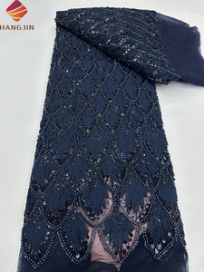 Nouveau <span class=keywords><strong>Tissu</strong></span> en Dentelle Africaine de Luxe 2025, Broderie Florale <span class=keywords><strong>3D</strong></span> Française de Haute Qualité, Dentelle Nigériane Perlée à Paillettes pour Robes de Mariée - Product Image 2