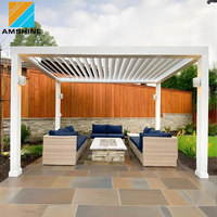 Pergola Bioclimatique Entièrement Automatique avec Toit à Lames Orientables Télécommandées, Système de Pavillon de Jardin Extérieur avec Conception Cantilever