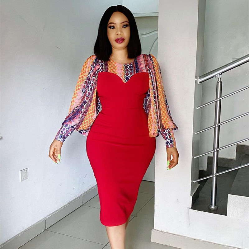 Fashion style African women's wear plus size dress digital printing career bodycon office dresses