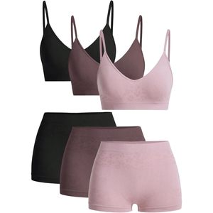 FOXA Ensemble de lingerie 6 pièces pour femme, soutien-gorge sans fil à motif floral, culotte taille haute sans couture pour femme - Product Image 1