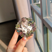 Broche Lapin Rétro Simple en Alliage avec Strass pour Manteau et Cardigan Femme, Accessoire de Vêtement Décoratif