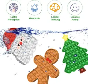 Dekorasi Natal mainan fidget Pop dorong itu gelembung dekorasi sensorik dekorasi pohon Santa Claus untuk anak-anak dewasa stres