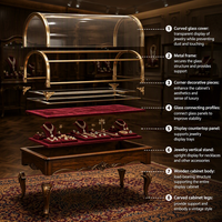 Vitrine à bijoux en bois sculpté vintage, vitrine en verre LED avec comptoir de présentation de bijoux antiques de luxe