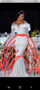 S0417F Spitzen applikation Luxus Perlen Meerjungfrau Braut 2 in 1 Abnehmbarer Rock Brautkleid Flügel ärmel Brautkleider Mit Langem Zug - Product Image 2