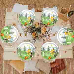 Vajilla Redonda Moderna de 7 Pulgadas para Fiestas de Cumpleaños y Picnics, Decoraciones de Mesa para Fiestas con Temática de Campamento, Venta al por Mayor - Product Image 3