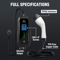 Station de recharge de voiture à courant réglable, longueur de câble 5M/6M/7M/10M, type 2, norme européenne, chargeur EV portable 11 kW