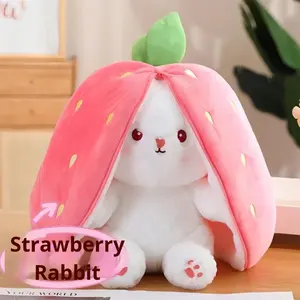 لعبة وسادة أرنب فراولة قطيفة تحويل أرنب جزر ناعم محشو قطن PP لتخفيف التوتر وغسلها - Product Image 3