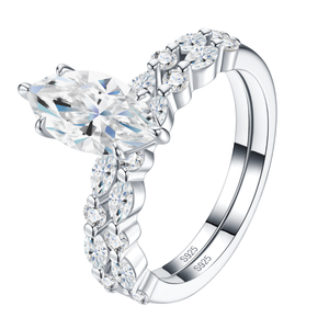 Original Factory Marquise Cut Moissanite Rhodium Plated Prong Setting Luxury <b>925</b> Sterling <b>Silver</b> Wedding Band <b>Rings</b> - Product Image 1