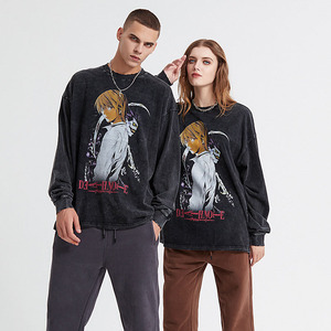T-shirt a maniche lunghe da uomo vintage con stampa <span class=keywords><strong>Death</strong></span> <span class=keywords><strong>Note</strong></span> da 250g, fiocco di neve fritto come vecchie camicie lunghe - Product Image 3