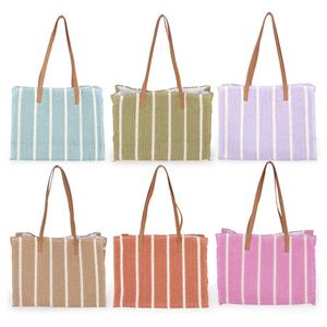 Grand <span class=keywords><strong>sac</strong></span> fourre-tout en paille rayée personnalisé avec poignées en PU multicolores, personnalisable, pour la plage, l'été, les voyages, le shopping, un cadeau pour femmes - Product Image 1