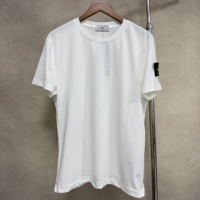 T-shirt en coton pour homme, coupe classique, col rond, manches courtes, couleur unie, style décontracté, logo sur la manche gauche