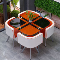 Ensemble de table et chaises à manger en verre, 4 places, pour petite cuisine, 5 pièces, table carrée contemporaine en verre trempé et 4 chaises