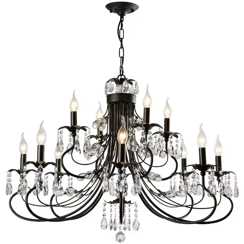 Gran oferta, estilo americano decorativo, color negro vintage, 8 lámparas, candelabro de cristal, lámparas de vela