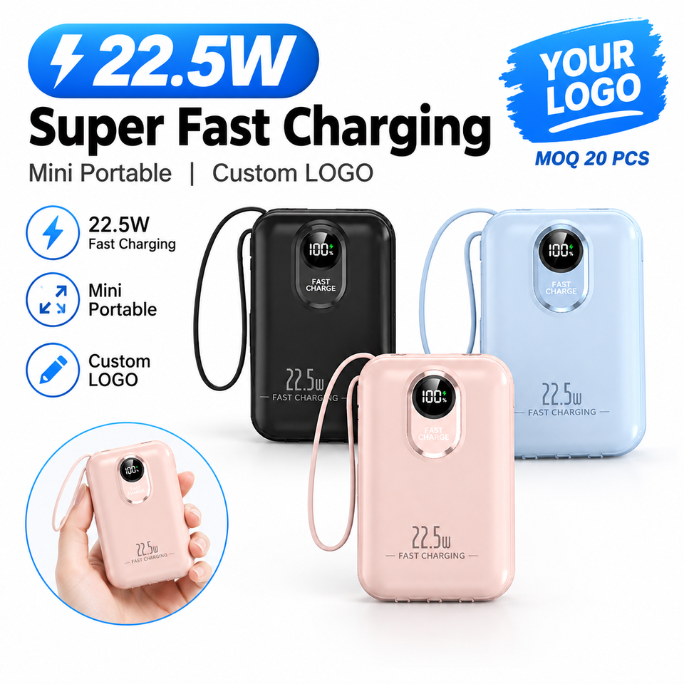 Power Interface Unit Design Business Gift Built-in Cable Plastic Power Bank Card Mini 20000mAh ...