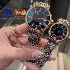 Reloj de cuarzo con esfera redonda para hombre y mujer, con números romanos, pulsera de acero inoxidable de dos tonos, reloj de pulsera para pareja - Product Image 1