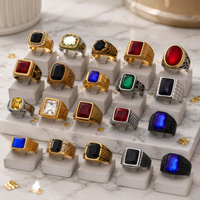 Bague en acier inoxydable plaqué or à la mode, incrustée de zircon, pour homme, avec pierre précieuse personnalisable, idéale pour un cadeau DIY ou à porter
