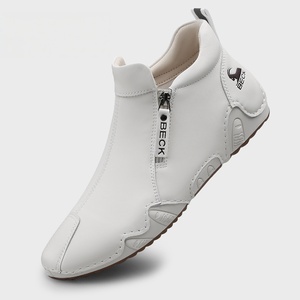 Chaussures de skate blanches à tige haute avec fermeture éclair, en cuir véritable, décontractées, antidérapantes, semelle intermédiaire en EVA, semelle extérieure en caoutchouc, baskets pour hommes - Product Image 2