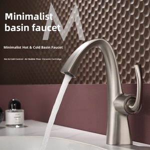 All-copper Single Handle <b>Brushed</b> Ceramic Lift Type High-End Gun Gray Hot/Cold Water Mixer <b>Deck</b> Mounted Modern Design Bathroom 06 - Product Image 3