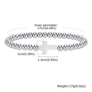 Bracelet personnalisé tendance en acier inoxydable avec perles et pendentif croix – Cadeau idéal pour les fêtes - Product Image 6