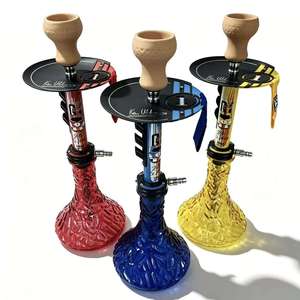 Set de Hookah Personalizado con Base de Vidrio Acanalado, Soporte Metálico y Cazoleta de Cerámica para Lounge Bar - Product Image 1