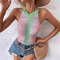 Nouveau pull en tricot sans manches pour femmes, coloré et tendance, coupe ajustée, style unique (personnalisable)