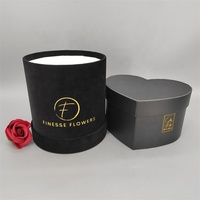 Boîtes rigides noires personnalisées en promotion avec logo personnalisé, revêtement UV, gaufrage à chaud doré, roses, fleurs, cadeaux, boîtes rondes en forme de cœur