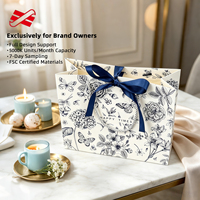 Sac shopping en papier imprimé floral personnalisé avec nœud en satin bleu marine et poignée en cordon pour cadeaux, vente au détail, commande en gros