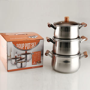 ชุดเครื่องครัว 6 ชิ้น ทำจากสแตนเลสหนา ด้ามจับไม้บีช พร้อมฝาแก้ว ใช้ได้กับเตาทุกประเภท ความจุขนาดใหญ่ - Product Image 4