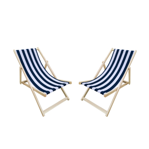 Chaise longue pliante Populus Wood Sling Chair à rayures bleues, 2 pièces, mobilier de jardin extérieur - Product Image 4